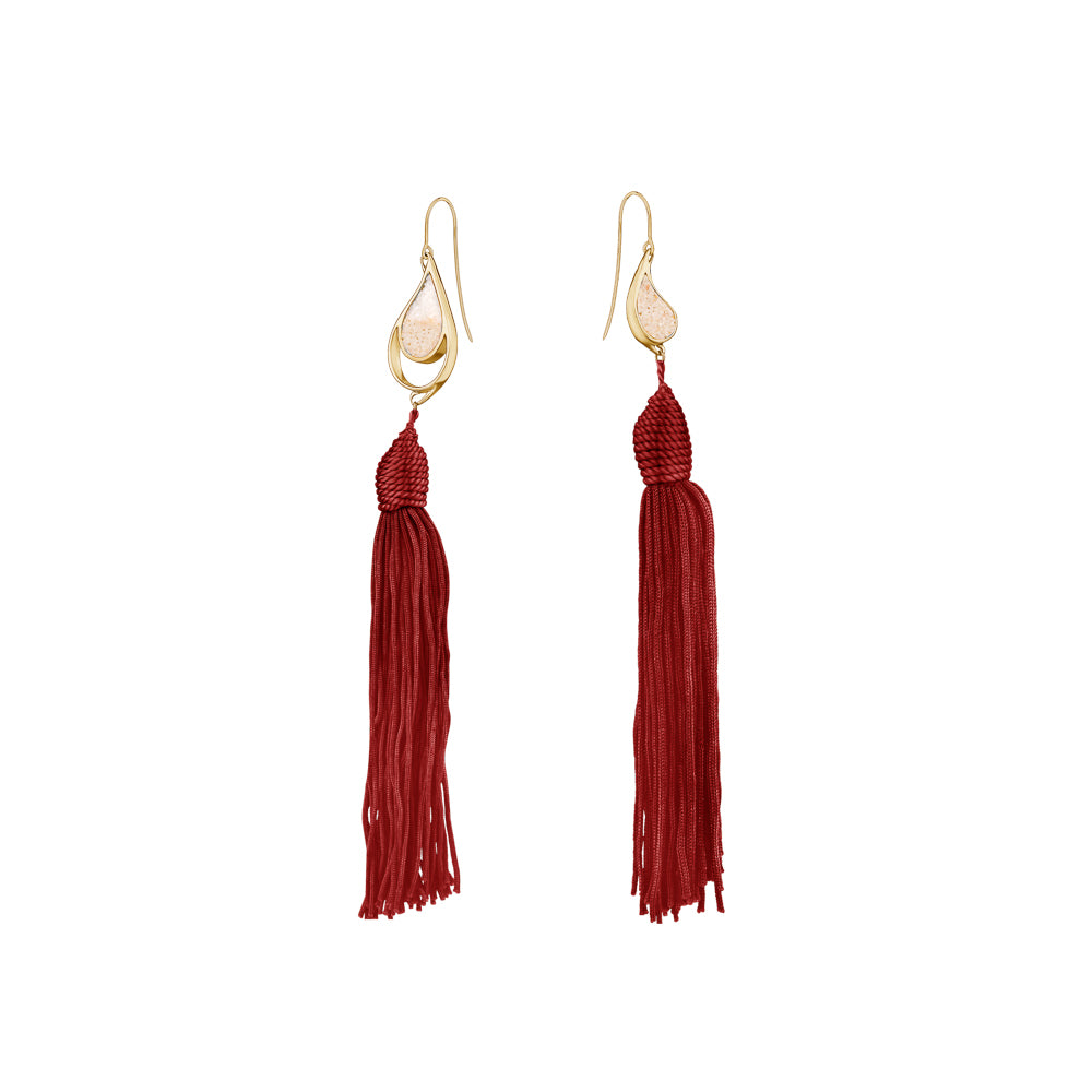 GOLD SEA & SAND EARRINGS RED TASSELS