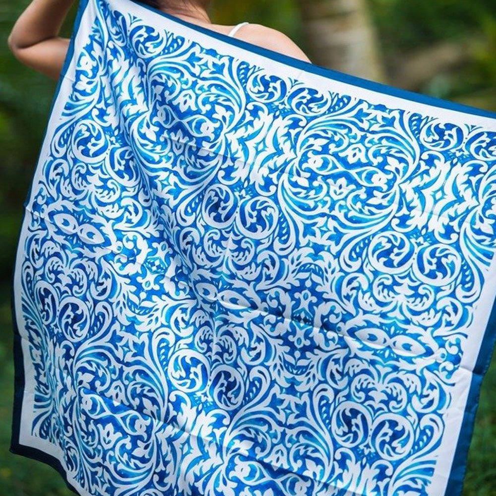 SILK SCARF MARE BLU
