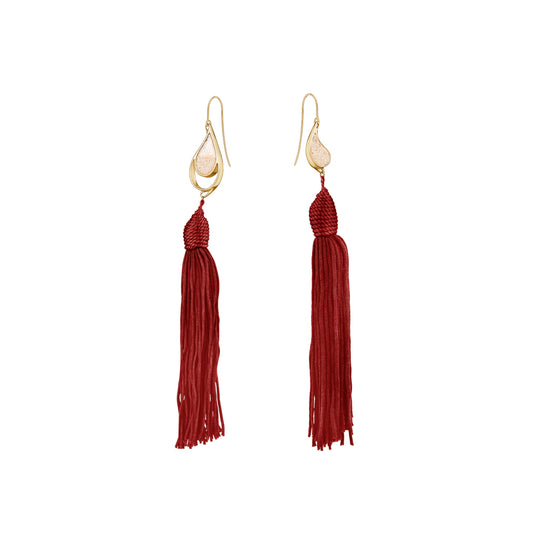 GOLD SEA & SAND EARRINGS RED TASSELS