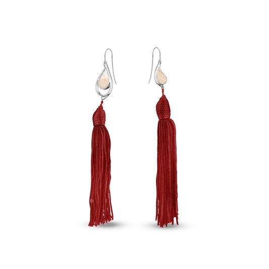 SILVER SEA & SAND EARRINGS RED TASSELS