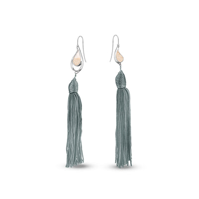 SILVER SEA & SAND EARRINGS GREY TASSELS