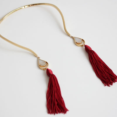 GOLD OPEN CHOKER RED TASSELS